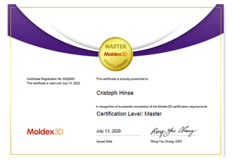 FIRST awardee to receive the 'Moldex3D Master Certificate'